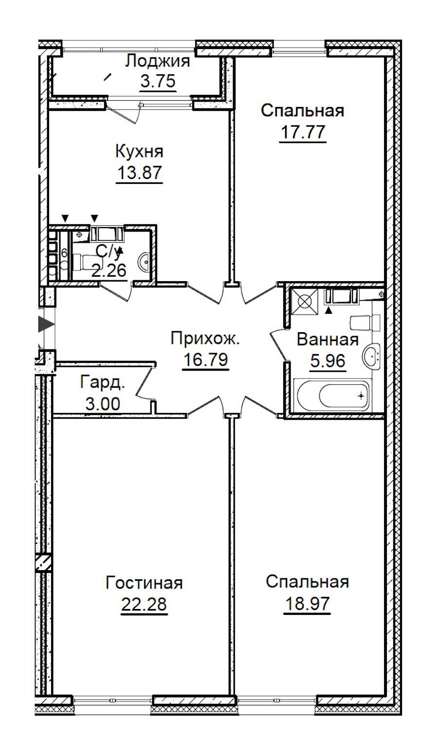 Трехкомнатная квартира в : площадь 102.78 м2 , этаж: 6 – купить в Санкт-Петербурге